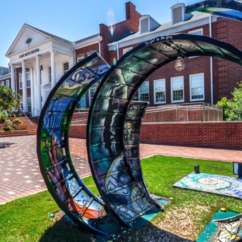 art feature in front of building